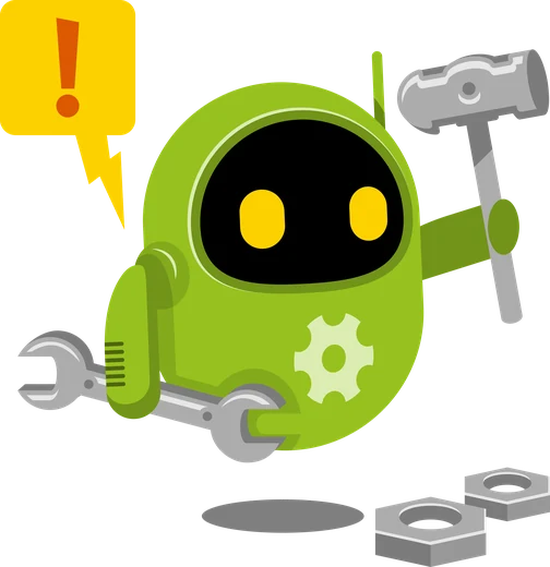 工具を持って作業する緑のロボット